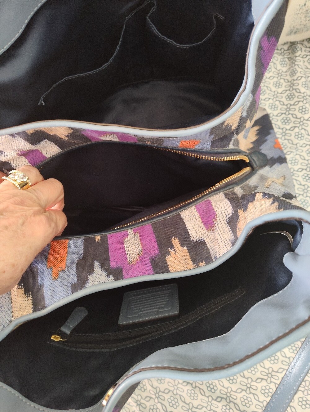 Coach Madison Ikat Print Canvas Hobo Bag with Wristlet - Purple/Black - Picture 8 of 12